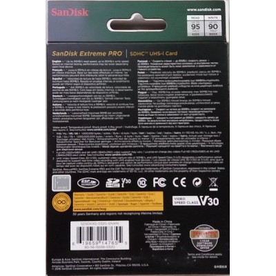 Карта пам'яті SanDisk SD 32GB C10 UHS-I U3 R100/W90MB/s Extreme Pro V30 (SDSDXXO-032G-GN4IN)