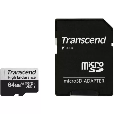 Карта пам'яті Transcend microSD 64GB C10 UHS-I U1 High Endurance (85TB) (TS64GUSD350V)