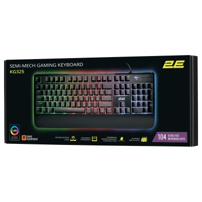 Клавіатура мембранна 2E GAMING KG325 104key, USB-A, EN/UA/RU, LED, чорний (2E-KG325UB)