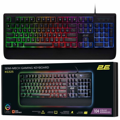 Клавіатура мембранна 2E GAMING KG325 104key, USB-A, EN/UA/RU, LED, чорний (2E-KG325UB)