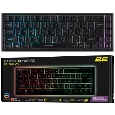 Клавіатура мембранна 2E GAMING KG360 68key, USB-A/WL, EN/UA/RU, RGB, чорний (2E-KG360UBK)