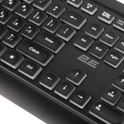 Клавіатура мембранна 2E KS120 104key, USB-A, EN/UK, White LED, чорний (2E-KS120UB_UA)