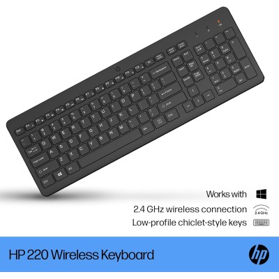 Клавіатура мембранна HP 220, 104key, WL, EN/UK, чорний (805T2AA)