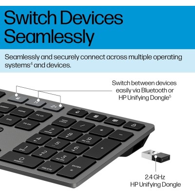 Клавіатура мембранна HP 720 Multi-Device Rechargeable, 109key, WL/BT, EN/UK, чорний (9T5B1AA)