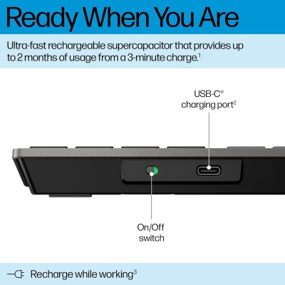Клавіатура мембранна HP 720 Multi-Device Rechargeable, 109key, WL/BT, EN/UK, чорний (9T5B1AA)