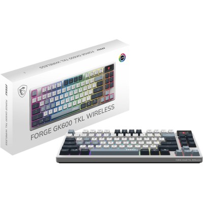 Клавіатура механічна MSI FORGE GK600 TKL W SKY UA 104key, mechanical Linear, USB-A, Wireless, Bluetooth, EN/UKR/RU, RGB, білий (