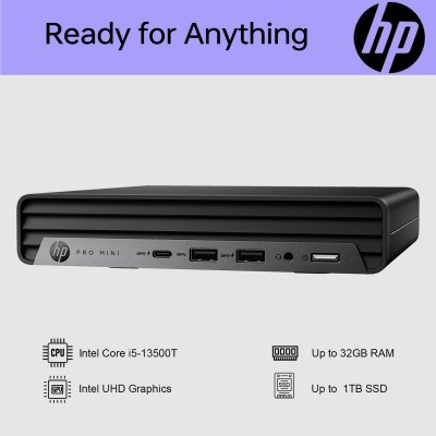 Комп'ютер персональний неттоп HP Pro 400-G9 Mini, Intel i3-13100T, 8GB, F512GB, UMA, WiFi, кл+м, 3р, Win11P