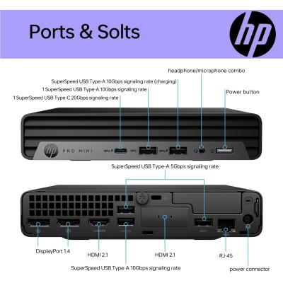 Комп'ютер персональний неттоп HP Pro 400-G9 Mini, Intel i3-13100T, 8GB, F512GB, UMA, WiFi, кл+м, 3р, Win11P