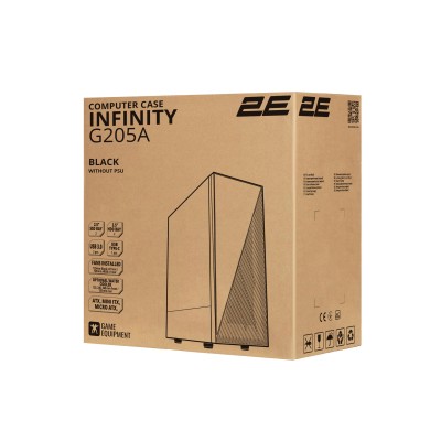Корпус 2E GAMING Infinity G205A без БЖ 2xUSB3.0, 1xUSBType-C, 1x120мм ARGB, 2x120мм, VGA 345мм, LCS ready, TG Side Panel, ATX, ч