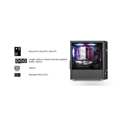 Корпус SilverStone Fara FAH1MB-PRO без БЖ, 1xUSB3.0, 2xUSB2.0, 3x120мм, ARGB VGA 320мм, LCS ready, TG Side Panel, mATX, чорний (