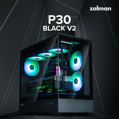 Корпус Zalman P30 Black V2, без БЖ, 1xUSB3.0, 1хUSB Type-C, 3x120мм ARGB, TG Front/Side Panel, mATX, чорний (P30BLACKV2)