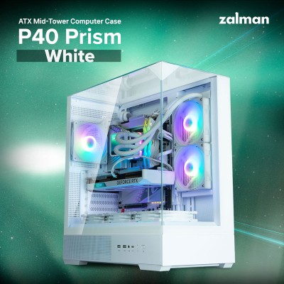 Корпус Zalman P40 Prism без БЖ, 2xUSB3.0, 1xUSBType-C, 1x120мм ARGB, VGA 420мм, LCS ready, TG 3x Panels, ATX, білий (P40PRISMWHI