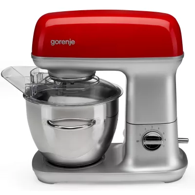 Кухонна машина Gorenje 1000Вт, чаша-метал, корпус-метал, насадок-7, сріблясто-червоний (MMC1000RLR)