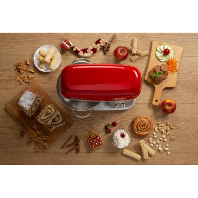 Кухонна машина Gorenje 1000Вт, чаша-метал, корпус-метал, насадок-7, сріблясто-червоний (MMC1000RLR)