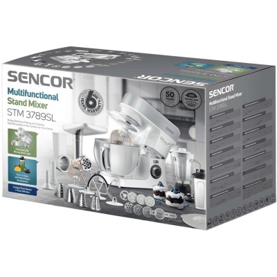Кухонна машина Sencor 1200Вт, чаша-метал, корпус-пластик, насадок-19, білий (STM3789SL)