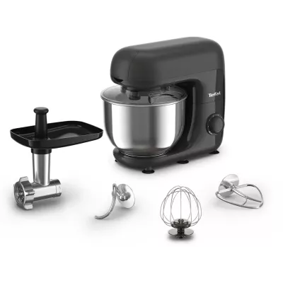 Кухонна машина Tefal Bake Essential 800Вт, чаша-метал, корпус-метал/пластик, насадок-4, чорний (QB161H38)