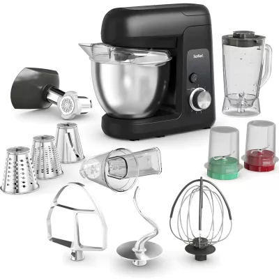 Кухонна машина Tefal Bake Partner 1100Вт, чаша-метал, корпус-пластик, насадок-8, чорний (QB525838)