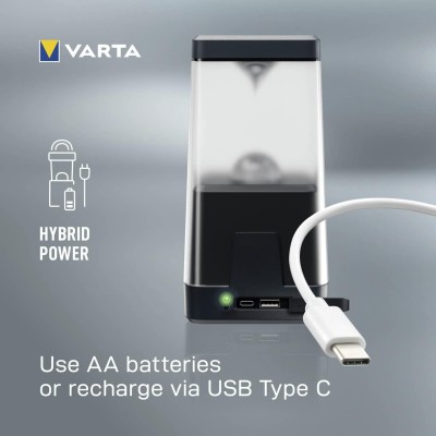 Ліхтар VARTA Кемпінговий Ambiance L30RH з гібридною системою живлення акумулятор/батарейки, IP54, до 500 люмен, до 370 годин роб