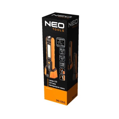 Ліхтар інспекційний акумуляторний Neo Tools, 2600мА•год, 500лм, 5+1Вт, база+ЗП, індикатор заряду, гачок, магніт, IP20 (99-065)