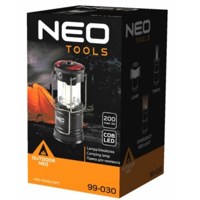 Ліхтар кемпінговий на батарейках Neo Tools, ААх3, 200лм, 3Вт, 3 функції освітлення, 3 магніти в підставці, червоне сигнальне сві