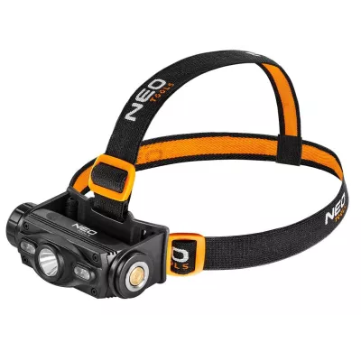 Ліхтар налобний акумуляторний Neo Tools, 2000мА•год, 1000лм, 10Вт, 6 функцій освітлення +червоне та блакитне світло, IP20 (99-02