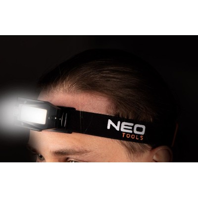 Ліхтар налобний акумуляторний Neo Tools, 500мА•год, 180лм, 3Вт, датчик руху, рухома конструкція на 360°, червоне світло, 50г, IP