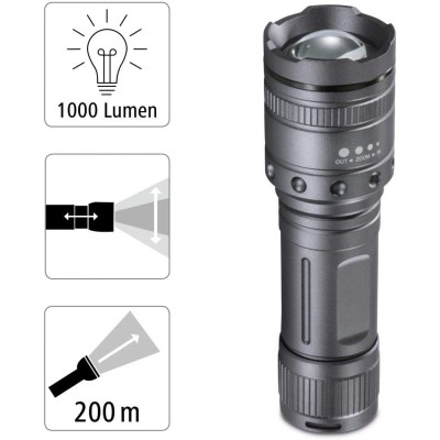 Ліхтар ручний на батарейках Hama Ultra Pro LED Torch, AAAx4, 1000лм, 10Вт, LED, 4 функції освітлення, чорний (00185801)