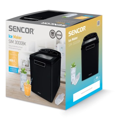 Льодогенератор побутовий Sencor SIM3000BK, 105 Вт, 12 кг/добу, об'єм 1.9л, приготування за 9 хв, 2 розміри льоду, чорний