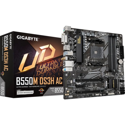 Материнська плата GIGABYTE B550M DS3H AC sAM4 B550 4xDDR4 M.2 Wi-Fi BT HDMI D-Sub mATX (B550M_DS3H_AC) Материнська плата GIGABYTE B550M DS3H AC sAM4 B550 4xDDR4 M.2 Wi-Fi BT HDMI D-Sub mATX (B550M_DS3H_AC)