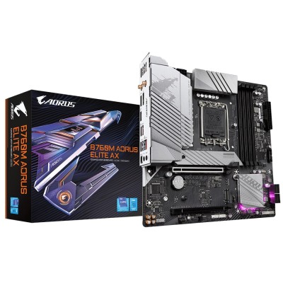 Материнська плата GIGABYTE B760M AORUS ELITE AX s1700 B760 4xDDR5 M.2 HDMI DP Wi-Fi BT mATX (B760M_AORUS_ELITE_AX) Материнська плата GIGABYTE B760M AORUS ELITE AX s1700 B760 4xDDR5 M.2 HDMI DP Wi-Fi BT mATX (B760M_AORUS_ELITE_AX)