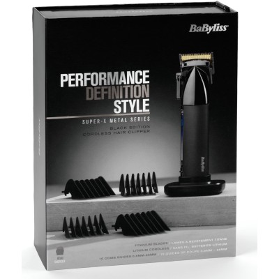 Машинка для стриження Babyliss Super-X Metal Series, акум., насадок-12, сталь з графітовим покриттям, чорно-сріблястий (E991E)