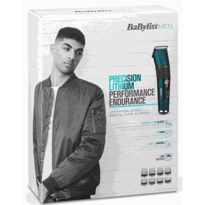 Машинка для стриження Babyliss, мережа+акум., вібраційний мотор, насадок-1, кейс, титан.напил., синій (E990E)