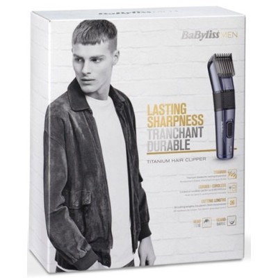 Машинка для стриження Babyliss, мережа+акум., вібраційний мотор, насадок-1, кейс, титан.напил., сірий (E976E)