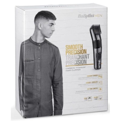 Машинка для стриження Babyliss, мережа+акум., вібраційний мотор, насадок-1, тример, кейс, титан.напил., чорний (E978E)
