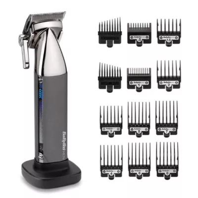 Машинка для стриження Babyliss, мережа+акум., вібраційний мотор, насадок-10, кейс, чохол, гребінець у компл., сталь, сірий (E996