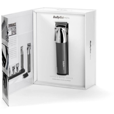 Машинка для стриження Babyliss, мережа+акум., вібраційний мотор, насадок-10, кейс, чохол, гребінець у компл., сталь, сірий (E996