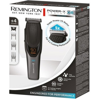 Машинка для стрижки Remington Power X Series X6, мережа+акум., насадок-4, сталь, чорно-сірий (HC6000)
