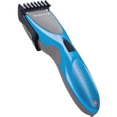 Машинка для стрижки Remington Titianium, мережа+акум., насадок-2, кейс,ножиці, гребінець в компл, титан.напил., синій (HC335)