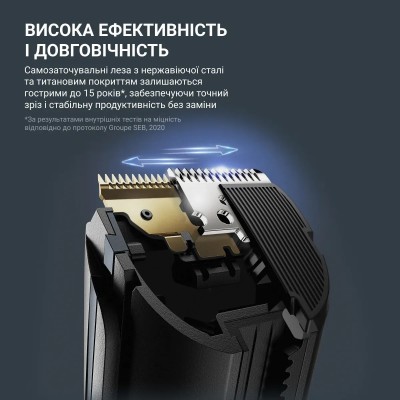 Машинка для стрижки Rowenta Advancer, для бороди, вусів, голови, мережа+акум., роторний мотор, насадок-2, кейс, титан.напил., те