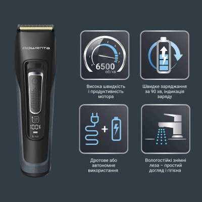 Машинка для стрижки Rowenta Advancer, для бороди, вусів, голови, мережа+акум., роторний мотор, насадок-2, кейс, титан.напил., те