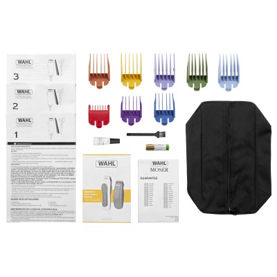 Машинка для стрижки WAHL ColorPro Combo, від мережі, вібраційний мотор, насадок-8, кейс, міні триммер у компл., сталь, біло-сині