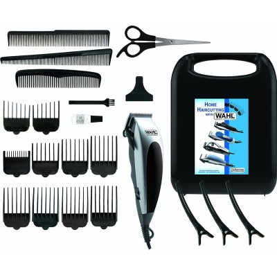 Машинка для стрижки WAHL HomePro, від мережі, вібраційний мотор, насадок-8, кейс,ножиці, гребінець в компл, сталь, чорно-срібляс