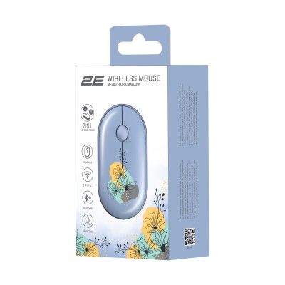 Миша 2E MF300 FLORA:MALLOW Silent WL BT, синій (2E-MF300WFLORABL)