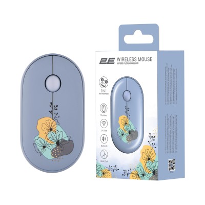 Миша 2E MF300 FLORA:MALLOW Silent WL BT, синій (2E-MF300WFLORABL)