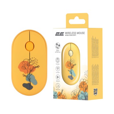 Миша 2E MF300 FLORA:POPPY Silent WL BT, жовтий (2E-MF300WFLORAYW)