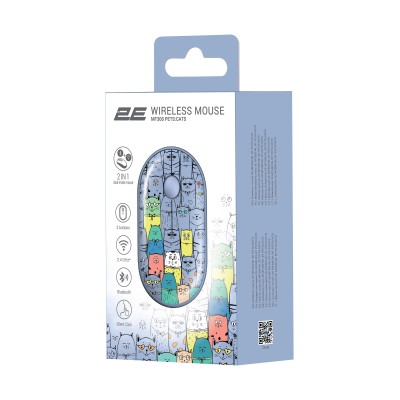 Миша 2E MF300 PETS:CATS Silent WL BT, синій (2E-MF300WPETSBL)