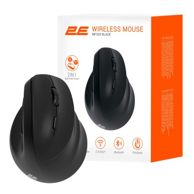Миша 2E MF325 Silent, WL/BT, вертикальна, чорний (2E-MF325WBK)
