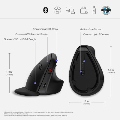 Миша HP 920 Ergonomic Vertical, WL/BT, чорний (6H1A4AA)