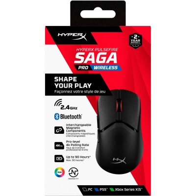 Миша HyperX Pulsefire SAGA PRO, RGB, USB-A/WL/BT, чорний (A2PB2AA)