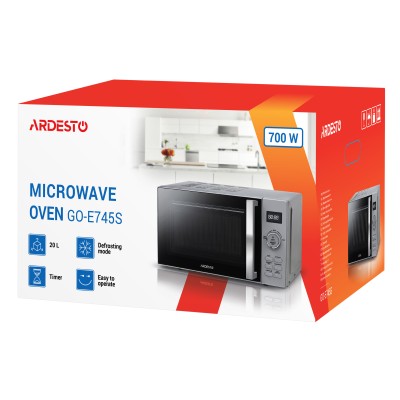 Мікрохвильова піч ARDESTO, 20л, електр.керув., 700Вт, дисплей, відкр.ручкою, швидкий старт, сріблястий (GO-E745S)